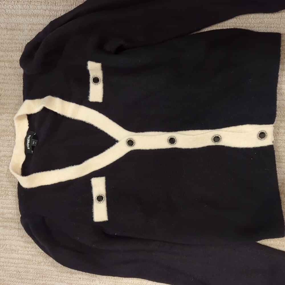 Soft puff sleeves embellished button sweater